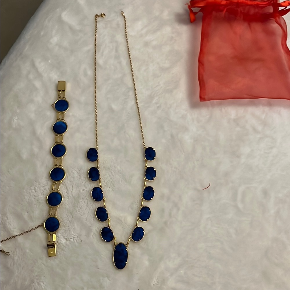 Elegant Blue and Yellow Necklace and Bracelet Set